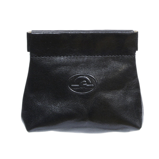 Black leather coin pouch Tony Perotti Italico 1615 nero — front with the embossed Tony Perotti turtle emblem and the top band
