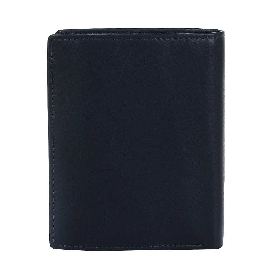 Back of the navy Tony Perotti Cortina 5054 wallet — a plain smooth leather panel