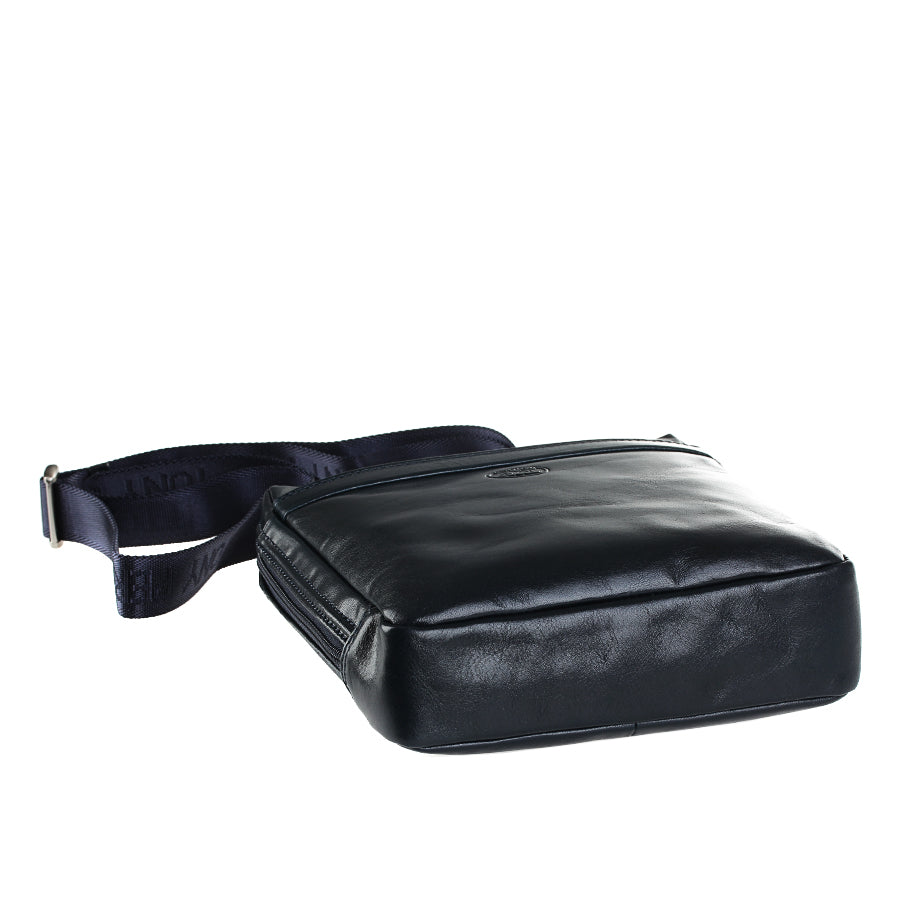 Bottom view of the navy leather crossbody bag — Tony Perotti Italico 6001 navy