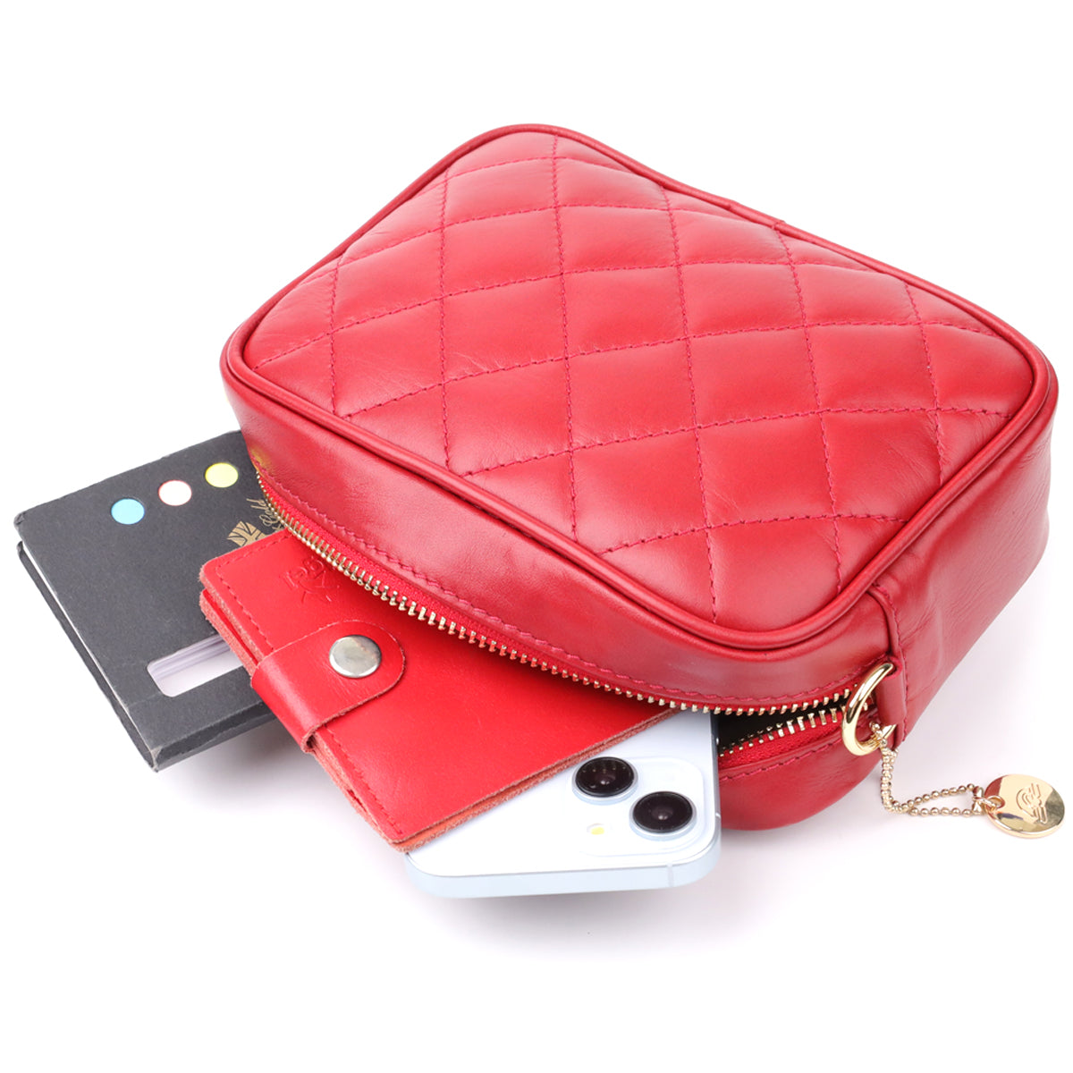 Tony Perotti Women's Red Quilted Leather Small Crossbody Bag — Borsa CA006-01DR dark red
