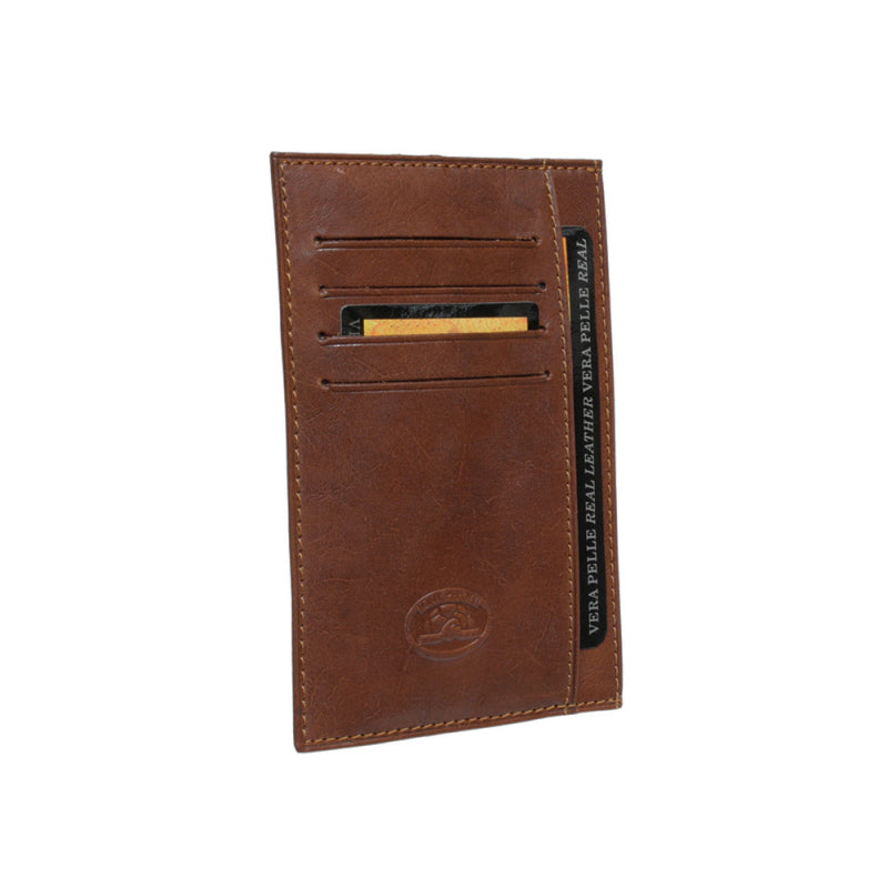 Tony Perotti cognac bull leather card holder with turtle emblem — Italico 1203 cognac