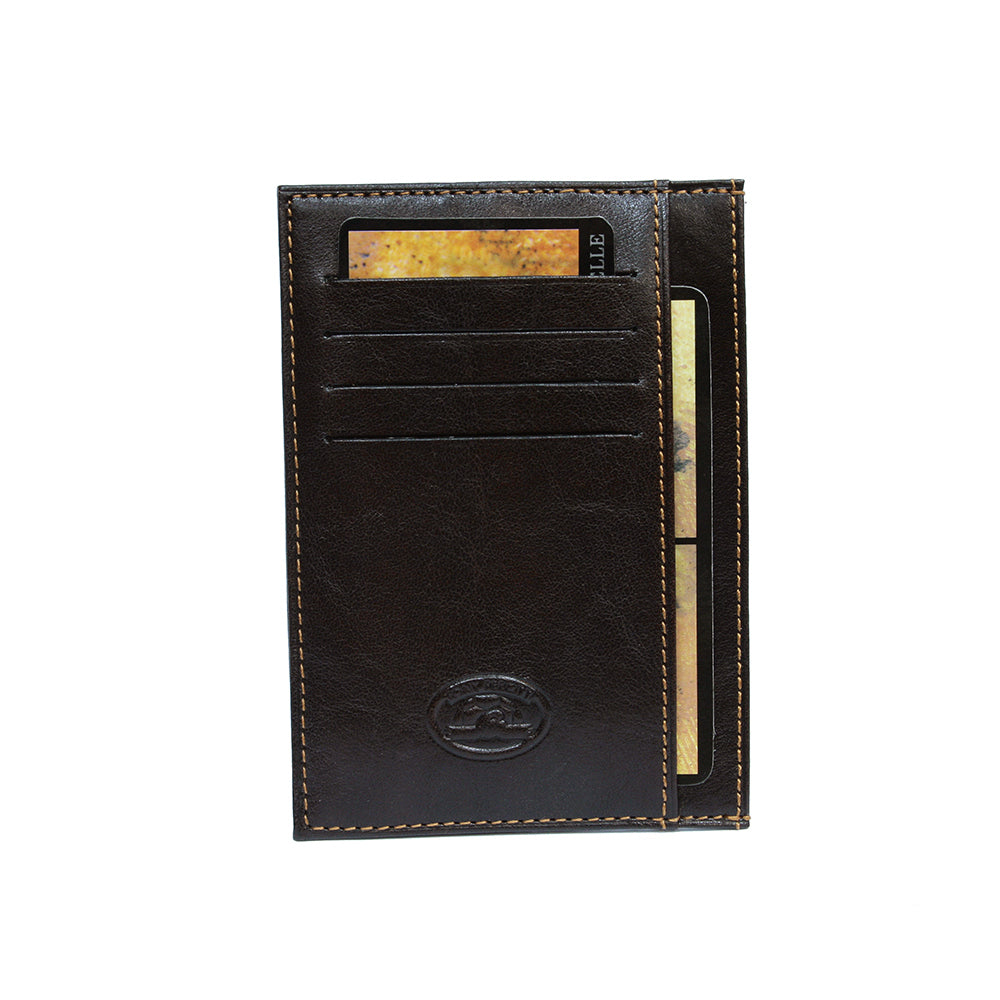 Tony Perotti dark brown bull leather card holder with turtle emblem — Italico 1203 moro