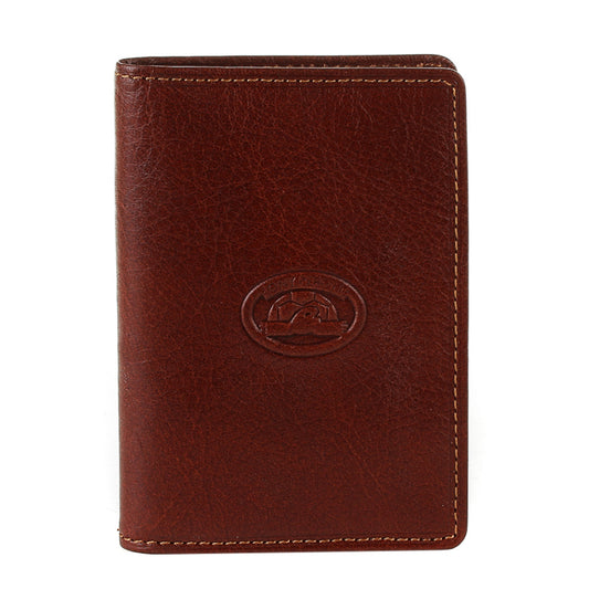 Tony Perotti cognac bull leather business card holder with turtle emblem — Italico 1007 cognac
