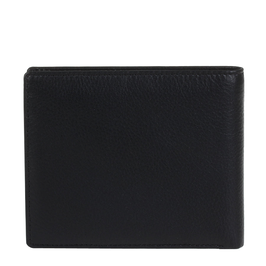 Back of the black Tony Perotti Cortina 5068 wallet — a plain grained leather panel