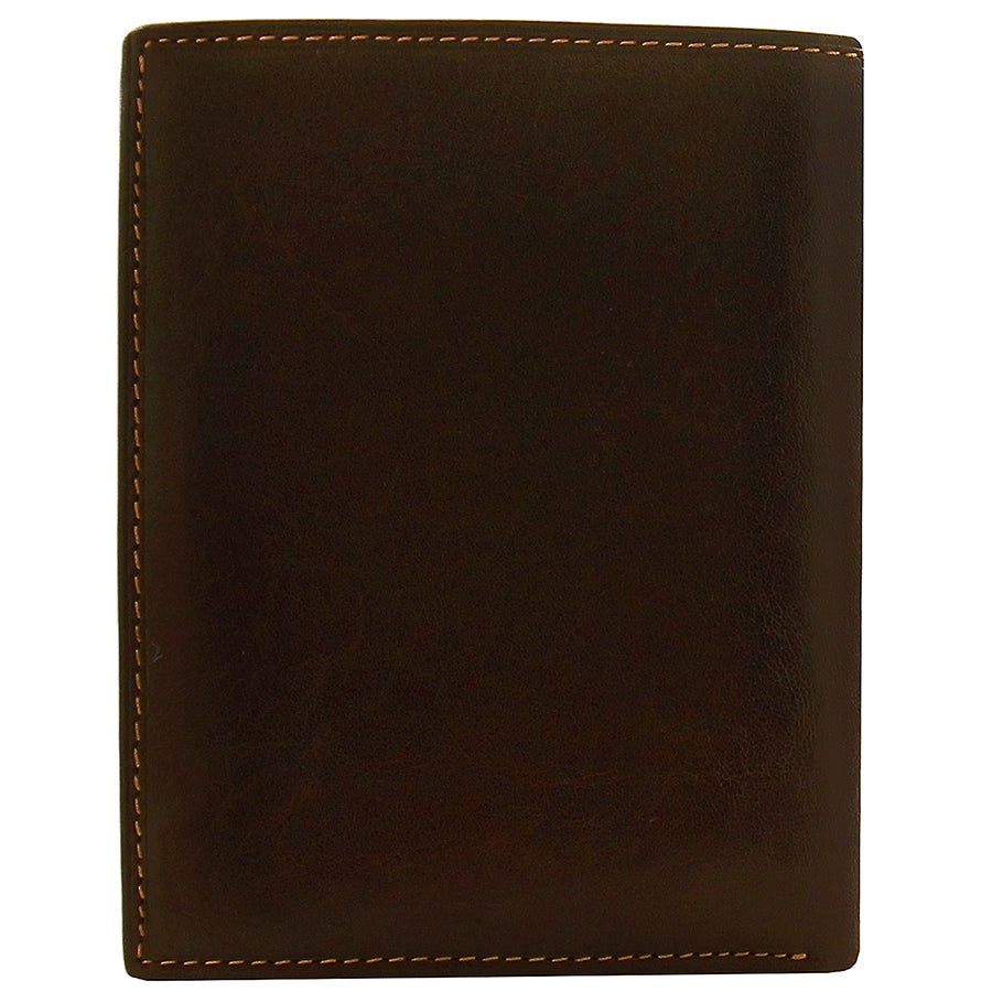 Open dark brown leather card wallet with 14 card slots — Tony Perotti Italico 2310 moro