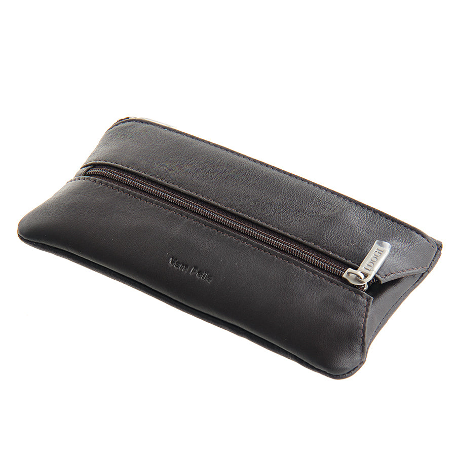 Tony Perotti Cortina 5021 moro — three-quarter view showing how flat the case lies and the stitched edge of the zip pocket