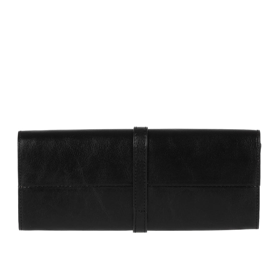 Back of the black Tony Perotti Italico 1286 nero jewelry case with the stitched-on wrap strap
