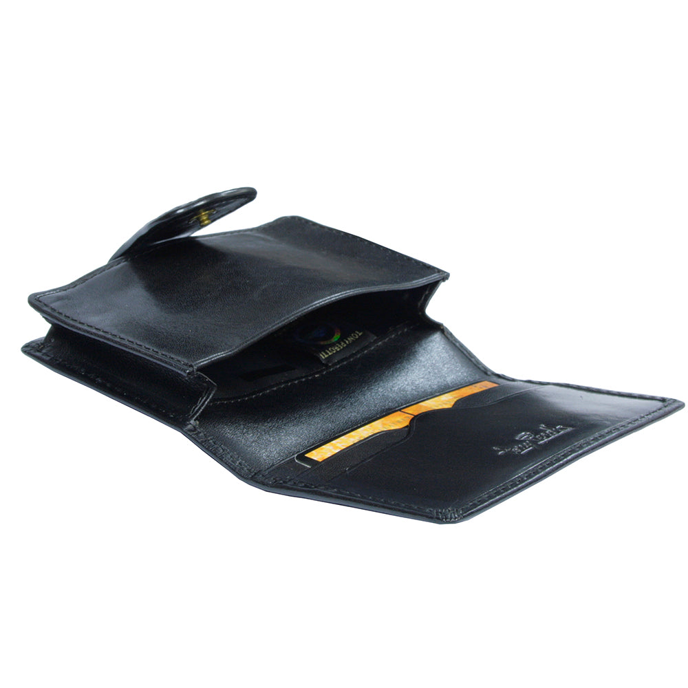 Accademia 1440 nero opened from above — the main compartment for business cards and a card in the slot below