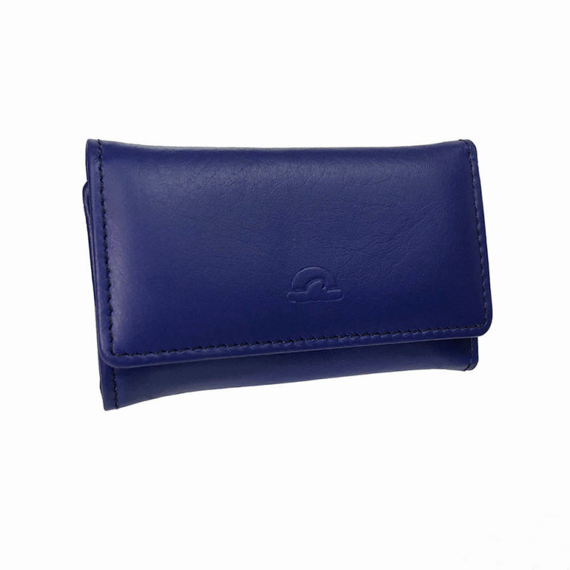 Tony Perotti New Rainbow 1117 bluette — blue leather key case closed, the turtle emblem embossed on the flap