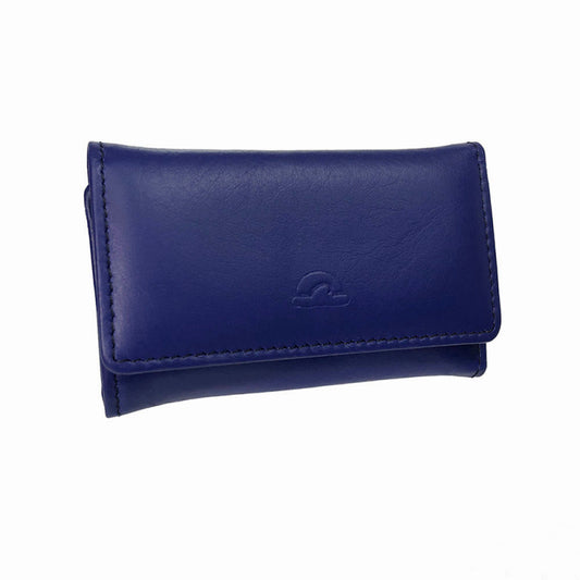 Tony Perotti New Rainbow 1117 bluette — blue leather key case closed, the turtle emblem embossed on the flap