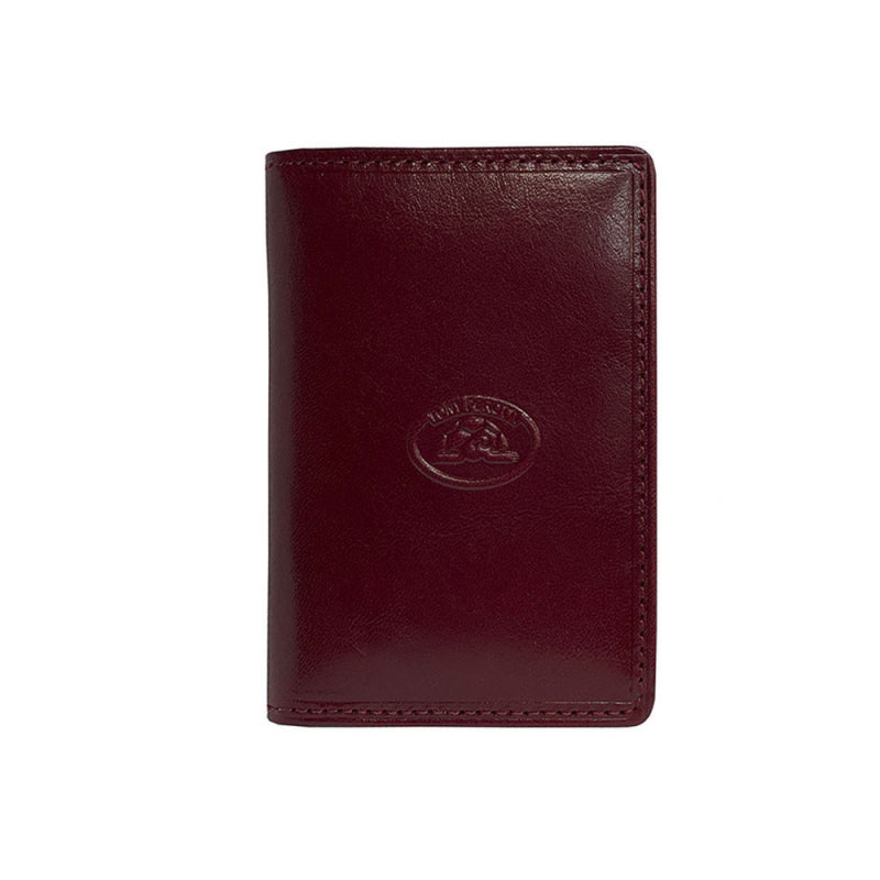 Tony Perotti red bull leather business card holder with turtle emblem — Italico 1007 rosso