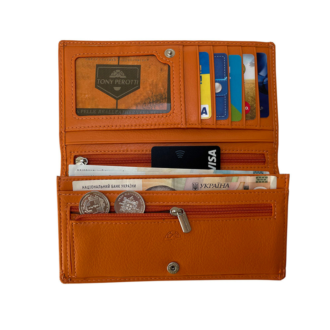 Open Tony Perotti Contatto 2770+rfid arancio wallet with 7 card slots and ID window