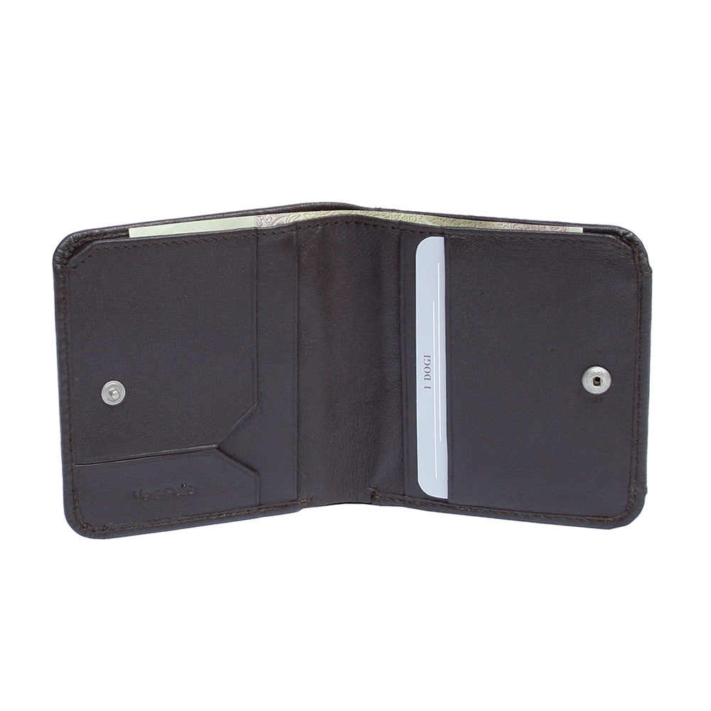 Tony Perotti Cortina 5019 moro opened — a card slot and a slip pocket on each panel and a banknote in the compartment behind