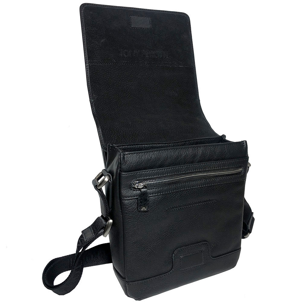 Contatto 9027-20 with the flap raised — suede lining embossed TONY PEROTTI and the front zip pocket