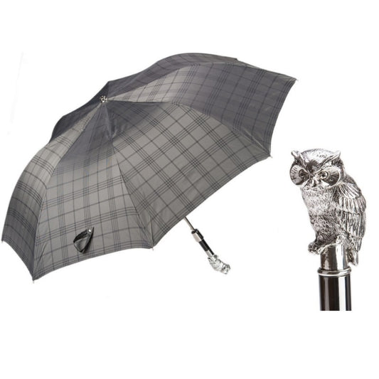 Folding men's grey umbrella with Owl handle Pasotti 64S 6434-9 W44