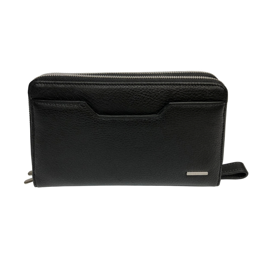 Tony Perotti New Contatto 2886 nero black leather clutch bag — front with the curved open pocket, metal Tony Perotti plate and two zips