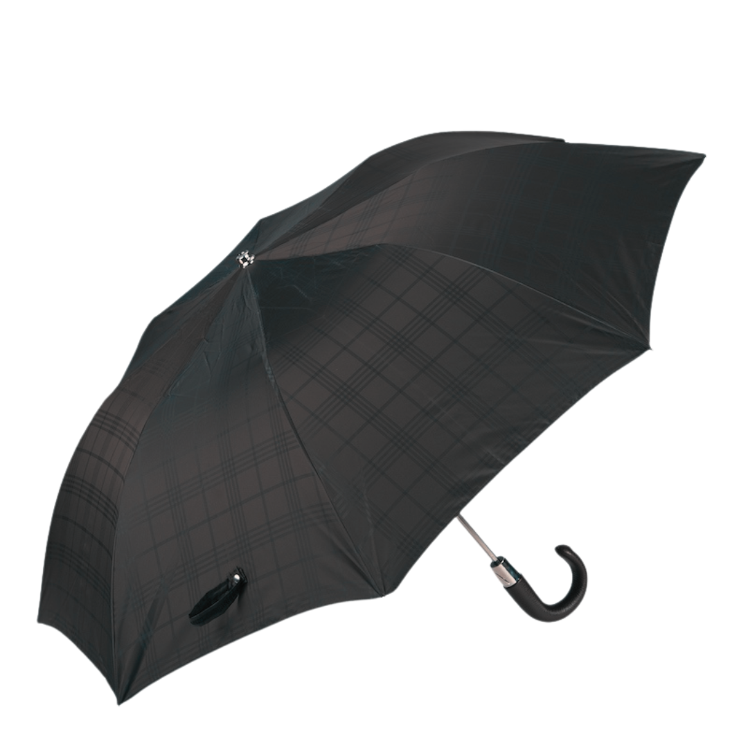 Black folding men's umbrella with leather handle Pasotti 64 6434-19 P - 