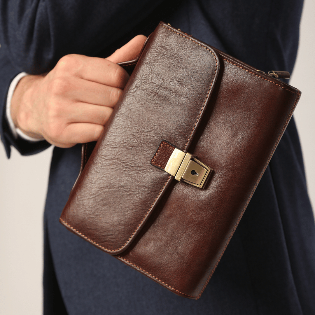 Tony Perotti Heren Donkerbruine Leren Clutch — Italico 9337 moro