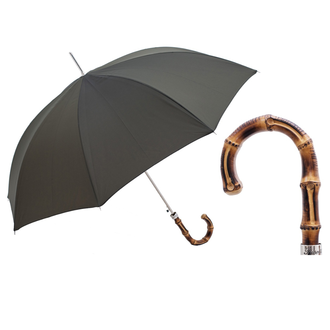 Pasotti men’s bicolor cane umbrella with dark grey canopy and bamboo handle