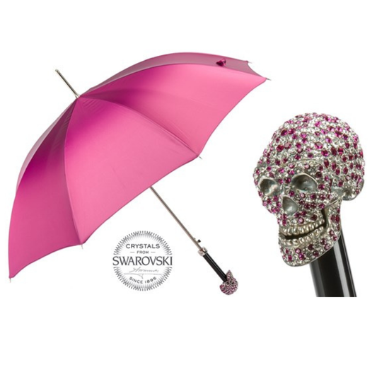 Pasotti women’s fuchsia cane umbrella with Swarovski crystal skull handle