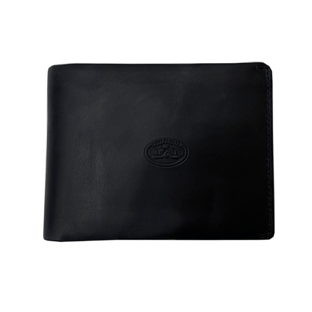 Tony Perotti Men’s Black Vintage-Look Leather Bifold Wallet with Coin Pocket — Arno 533 nero