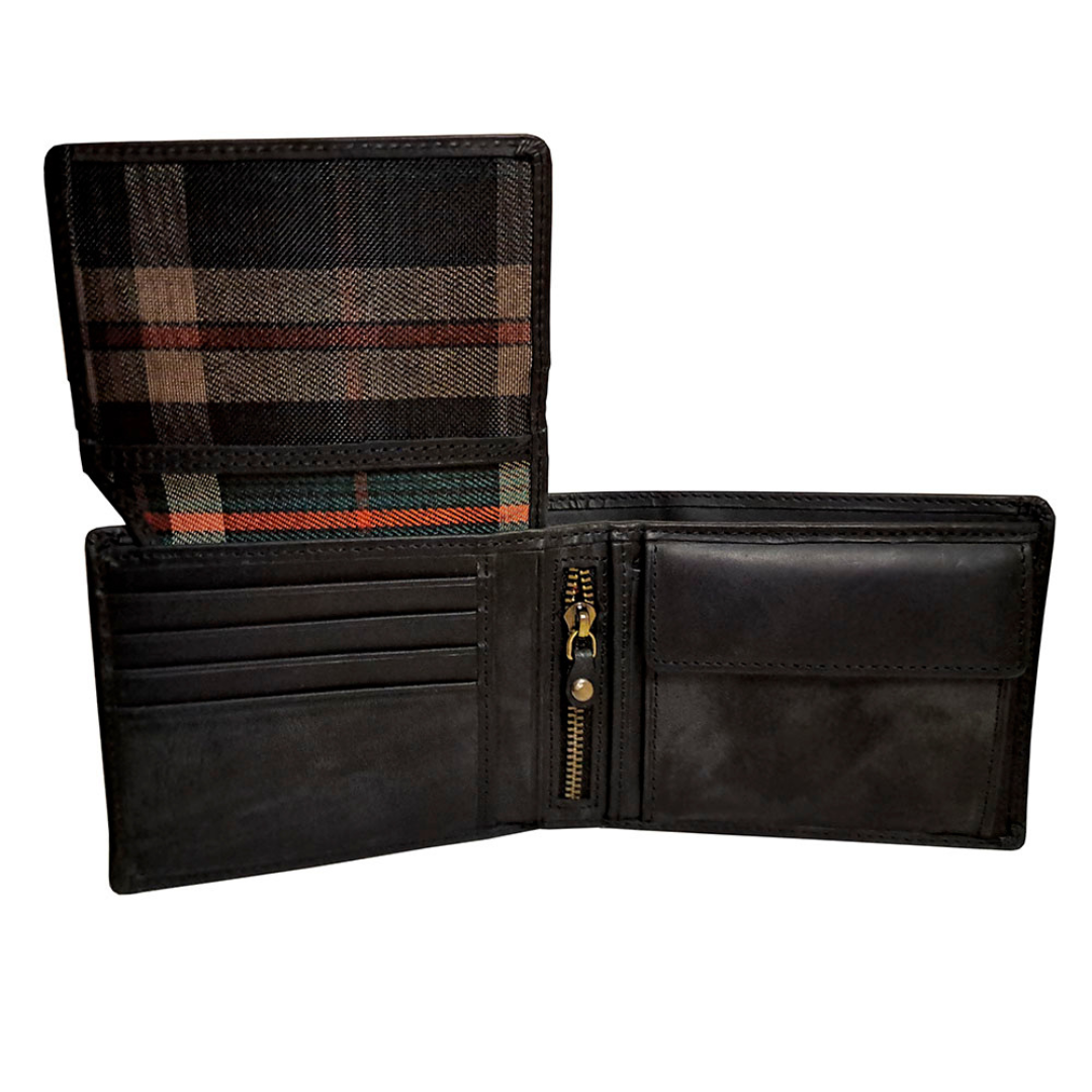 Tony Perotti Men’s Black Vintage-Look Leather Bifold Wallet with Coin Pocket — Arno 533 nero