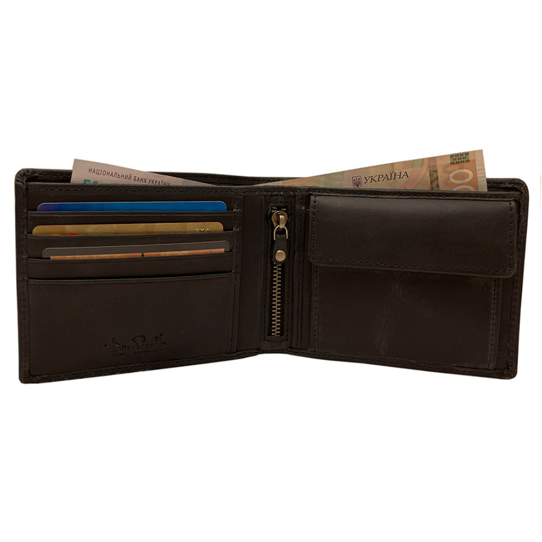 Tony Perotti Men’s Black Vintage-Look Leather Bifold Wallet with Coin Pocket — Arno 534 nero
