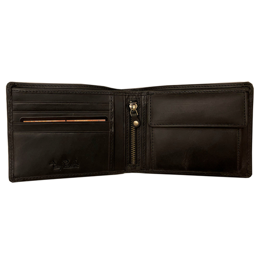Tony Perotti Men’s Black Vintage-Look Leather Bifold Wallet with Coin Pocket — Arno 534 nero