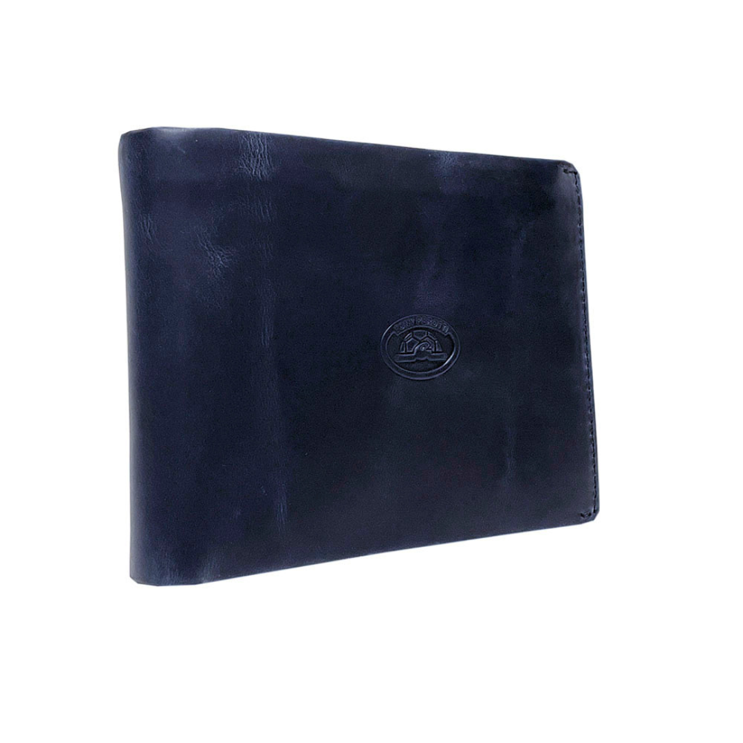 Tony Perotti Men’s Dark Blue Vintage-Look Leather Bifold Wallet with Coin Pocket — Arno 533 blue