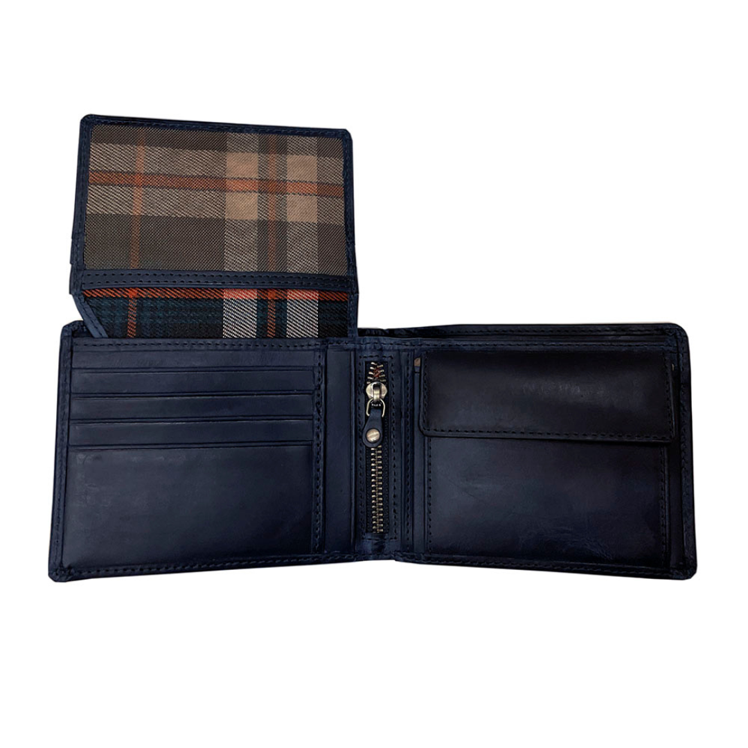 Tony Perotti Men’s Dark Blue Vintage-Look Leather Bifold Wallet with Coin Pocket — Arno 533 blue