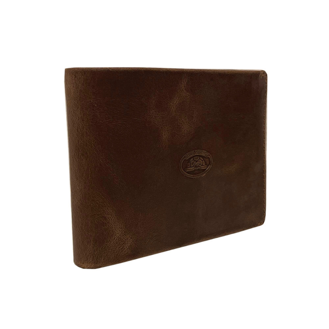 Tony Perotti Men’s Brown Vintage-Look Leather Bifold Wallet with Coin Pocket — Arno 534 whisky