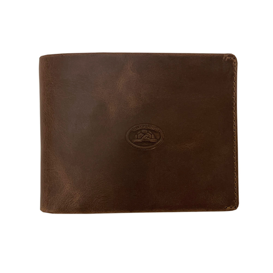 Tony Perotti Men’s Brown Vintage-Look Leather Bifold Wallet with Coin Pocket — Arno 534 whisky