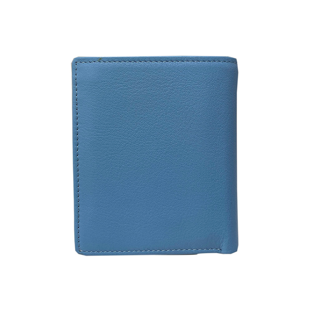 Tony Perotti light blue leather compact wallet on a white background