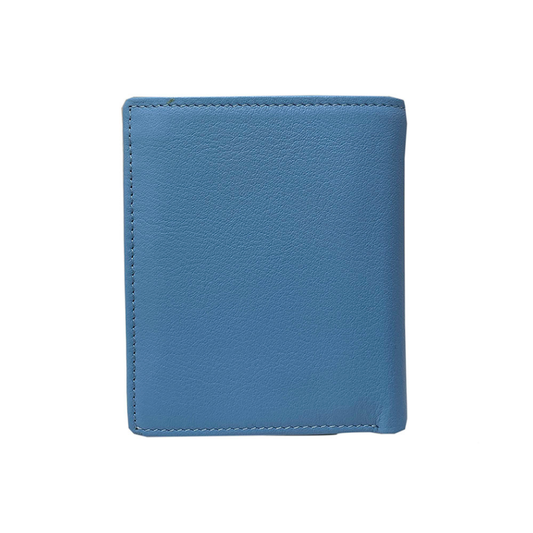 Tony Perotti light blue leather compact wallet on a white background