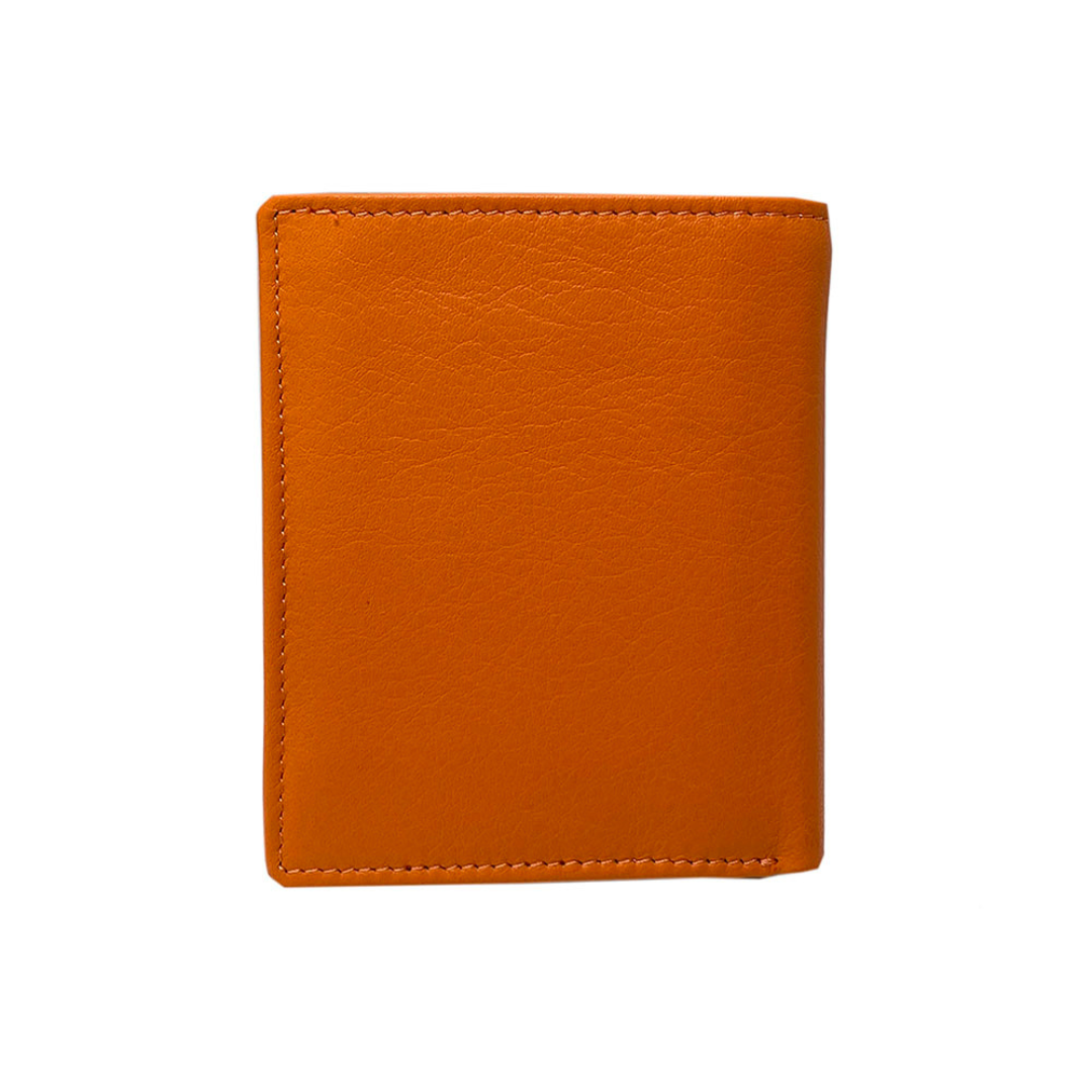 Tony Perotti orange leather wallet on a white background