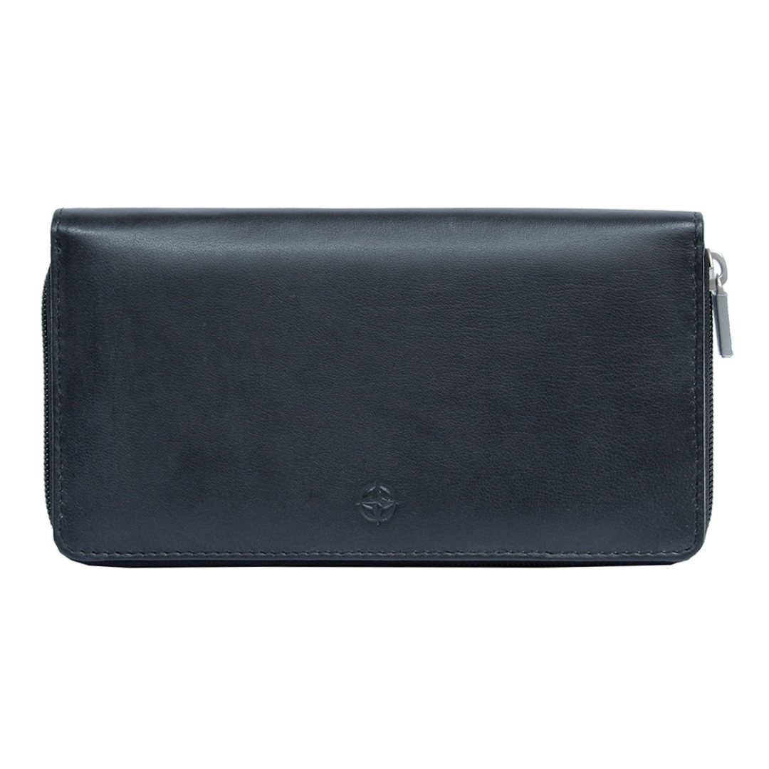 Tony Perotti Unisex Black Leather Zip-Around Wallet with Flap — Cortina 5007 nero