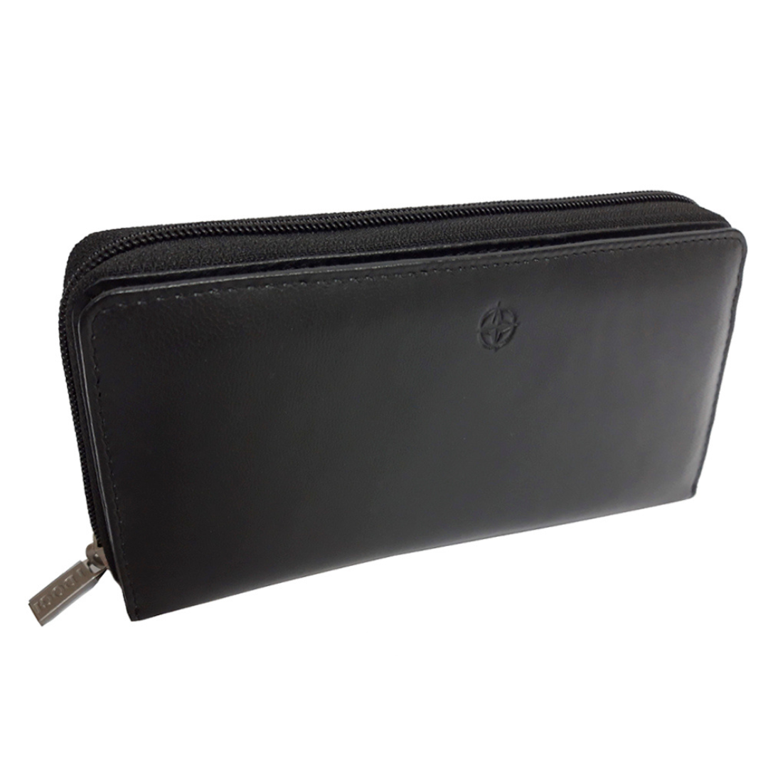 Tony Perotti Unisex Black Leather Zip-Around Wallet with Flap — Cortina 5007 nero