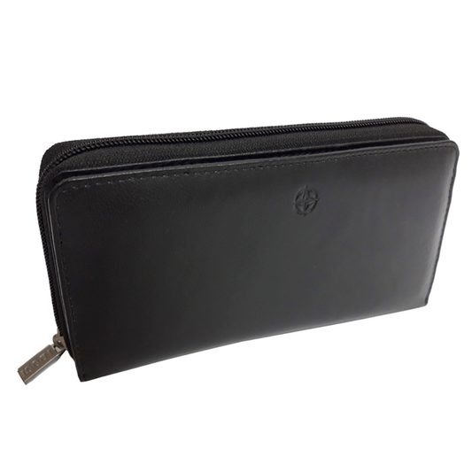 Tony Perotti Unisex Black Leather Zip-Around Wallet with Flap — Cortina 5007 nero