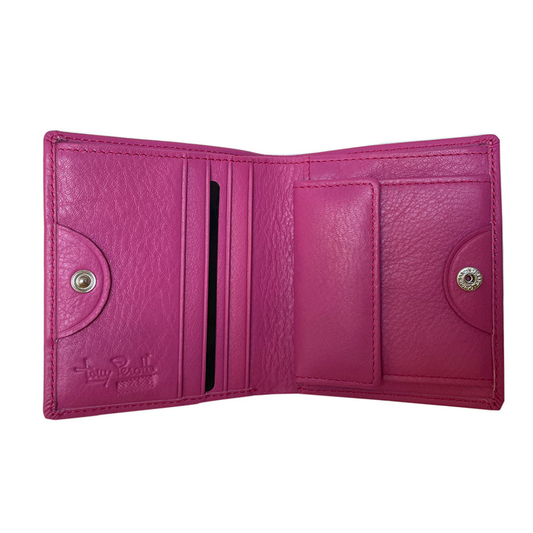Tony Perotti pink leather wallet with visible brand logo on a white background