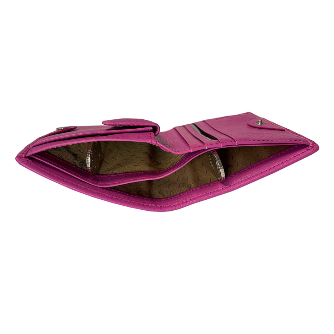 Tony Perotti pink leather wallet on a white background