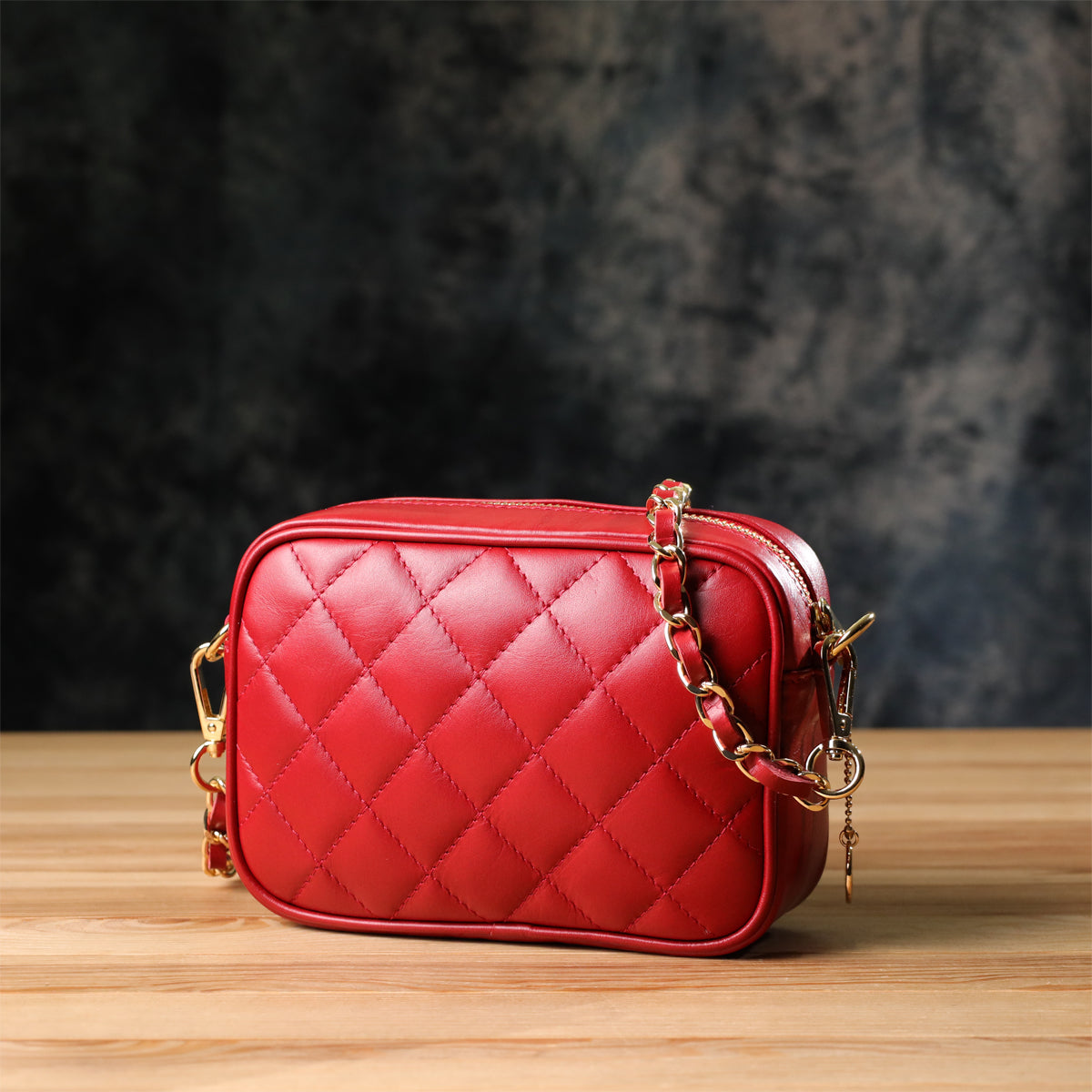 Tony Perotti Women's Red Quilted Leather Small Crossbody Bag — Borsa CA006-01DR dark red