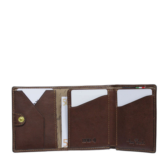Open Tony Perotti Nevada 3811+RFID moro dark brown wallet — V-cut card pocket, snap tab, bill section and RFID-marked pocket
