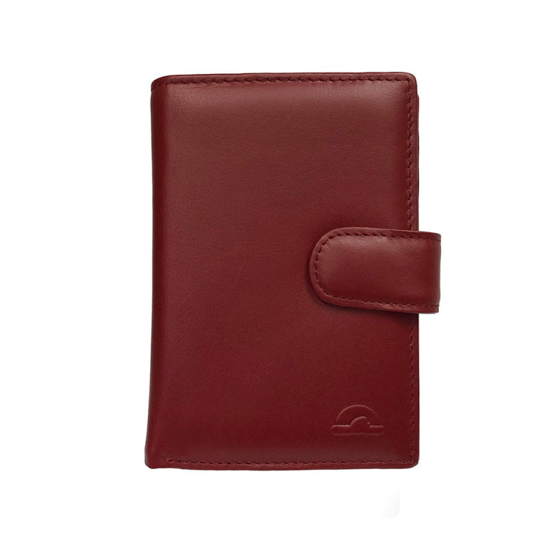 Tony Perotti New Rainbow 1654 rosso red vertical bifold wallet with snap strap and embossed turtle — handcrafted in Italy