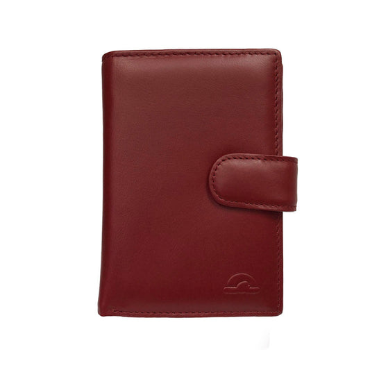 Tony Perotti New Rainbow 1654 rosso red vertical bifold wallet with snap strap and embossed turtle — handcrafted in Italy
