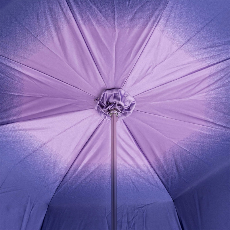 Inside of the canopy: lilac-to-violet inner layer with a gathered fabric rosette at the top