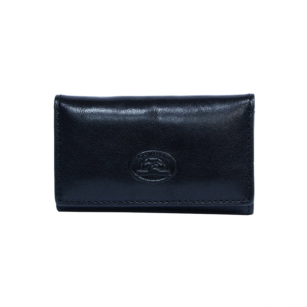 Tony Perotti Italico 2532 nero black leather key case, closed, with the embossed oval Tony Perotti emblem