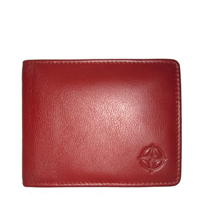 Tony Perotti Cortina 5044 rosso — the red leather business card holder closed, with the embossed compass rose on the front