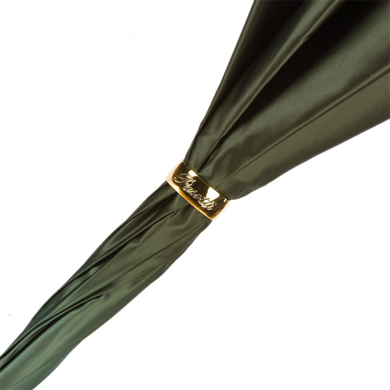 Gold-tone ring engraved Pasotti on the furled olive green canopy