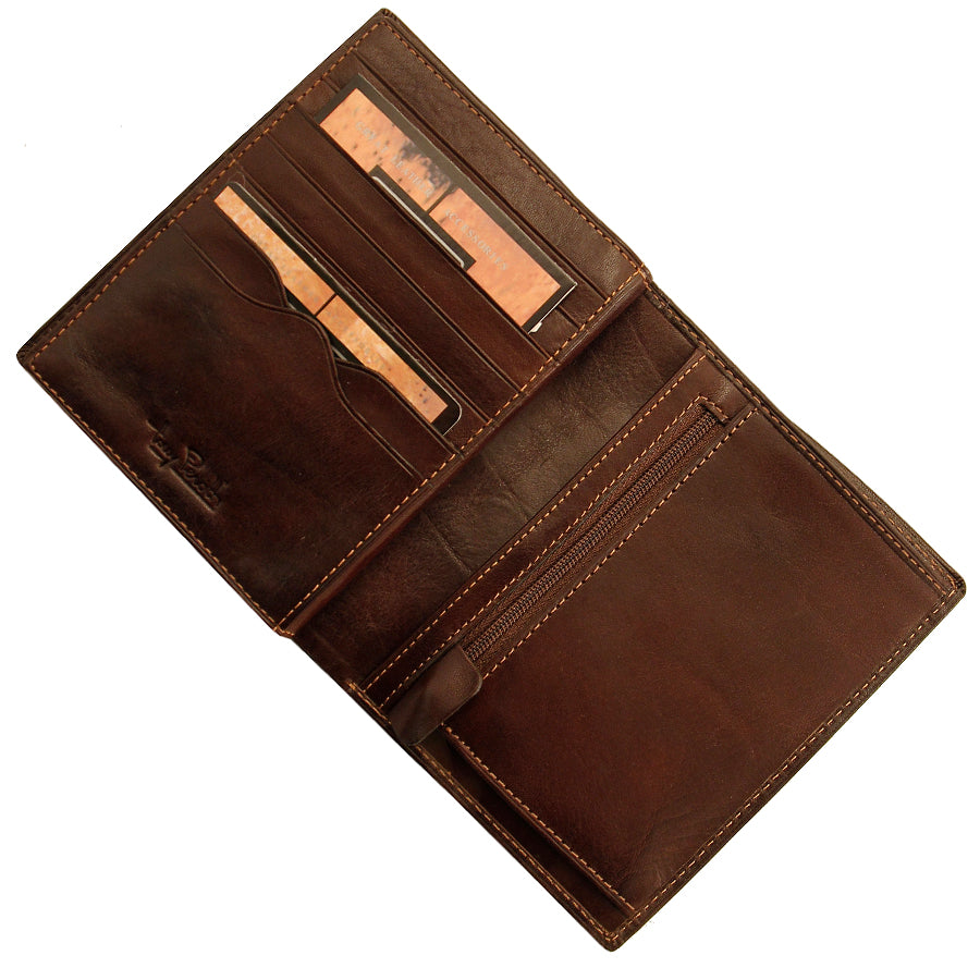 Dark brown card wallet check lining — Tony Perotti Italico 2310 moro