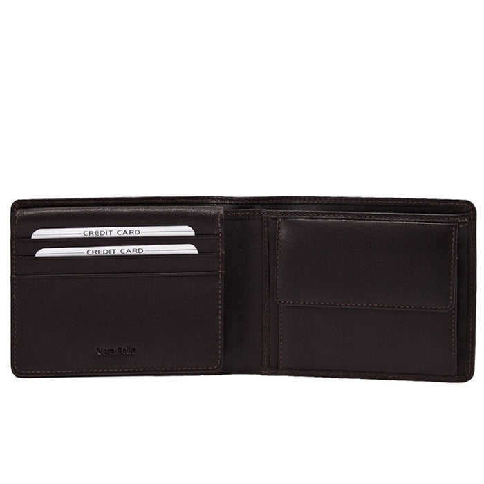 Tony Perotti Cortina 5051 moro opened — card slots and a slip pocket on the left, the snap coin pocket on the right